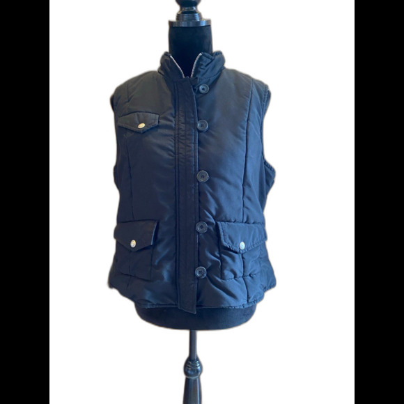 Sonoma  Vest Life & Style Puffer Size Large Multi Pocket Zipper Button Black - Picture 1 of 10